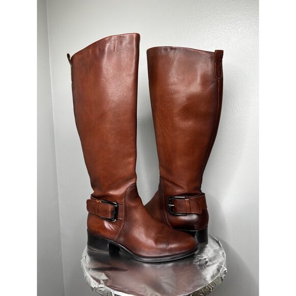 Aldo Brown Leather Knee-Length Riding Boots With Side Zipper Size 6 - Picture 10 of 16